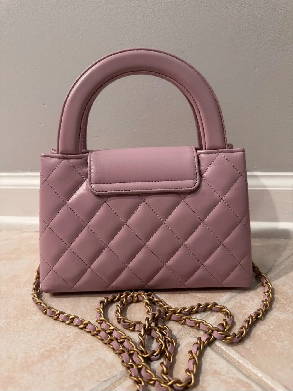 CHANEL Pink Quilted Top-Handle Mini Bag with Gold Chain
